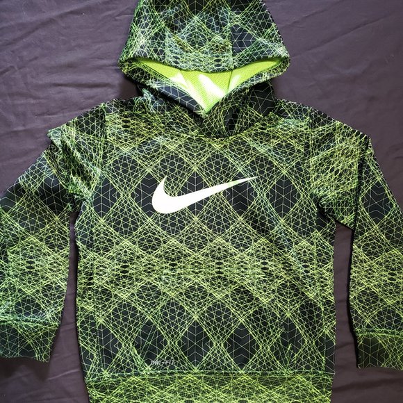 Nike Pullover Hoodie Dri-Fit Size XS 4 Lime Green On Black Base 100% Polyester - Picture 1 of 5